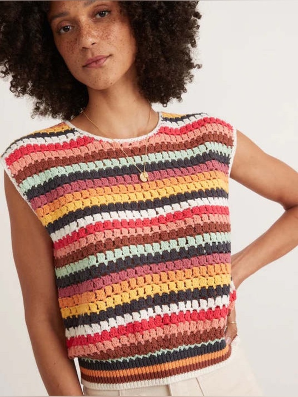 Marine Layer Striped Crochet Knit Sleeveless Top in Multi XL